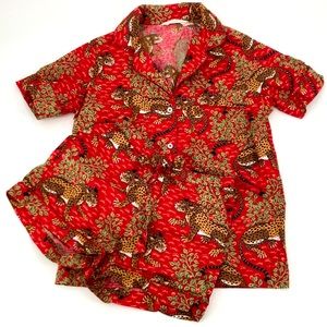 Printfresh Bagheera Big Cat Leopard Scarlet Short Sleeve Pajama Sleep Set  XXS